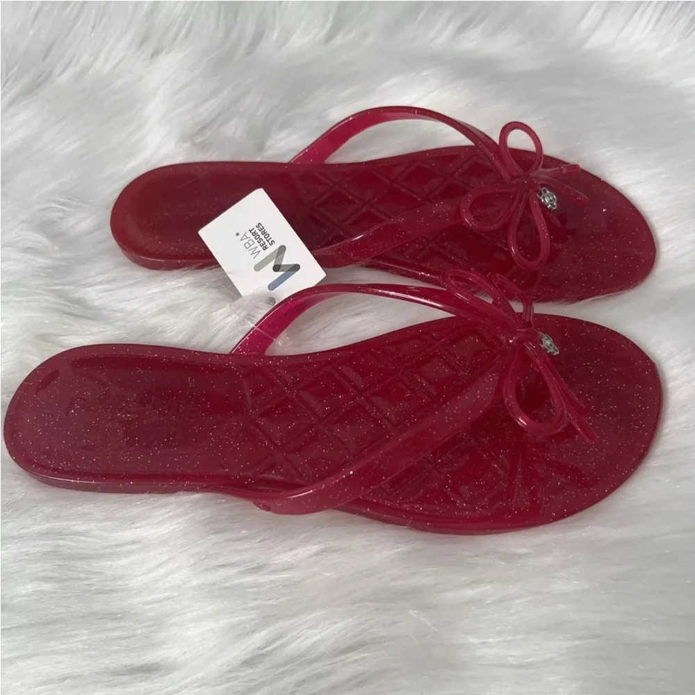 Women’s Sandals Resort-wear Jelly Bow Flip-flops Hot Pink Cruise Vacation - Picture 2 of 9